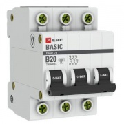 Автоматический выключатель EKF Basic ВА 47-29 3P 20А (B) 4,5кА (автомат электрический)